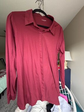 Eileen Fisher Burgundy Button-Front Shirt